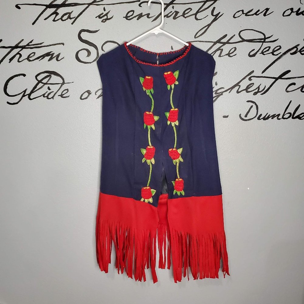 Groovy Handmade 70s Vintage Tunic Vest with Fringe & Embroidered Flowers